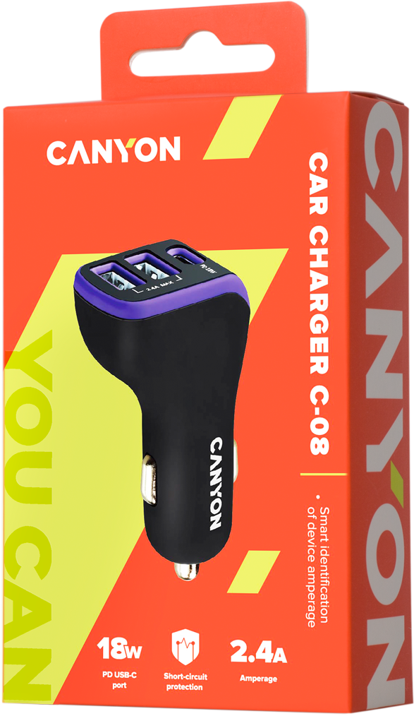 Зарядное устройство Canyon Universal 3xUSB car adapter (CNE-CCA08PU) цена 429 грн - фотография 2