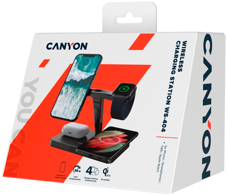 в продажу Зарядний пристрій Canyon WS-404 4in1 Wireless charger (CNS-WCS404B) - фото 3