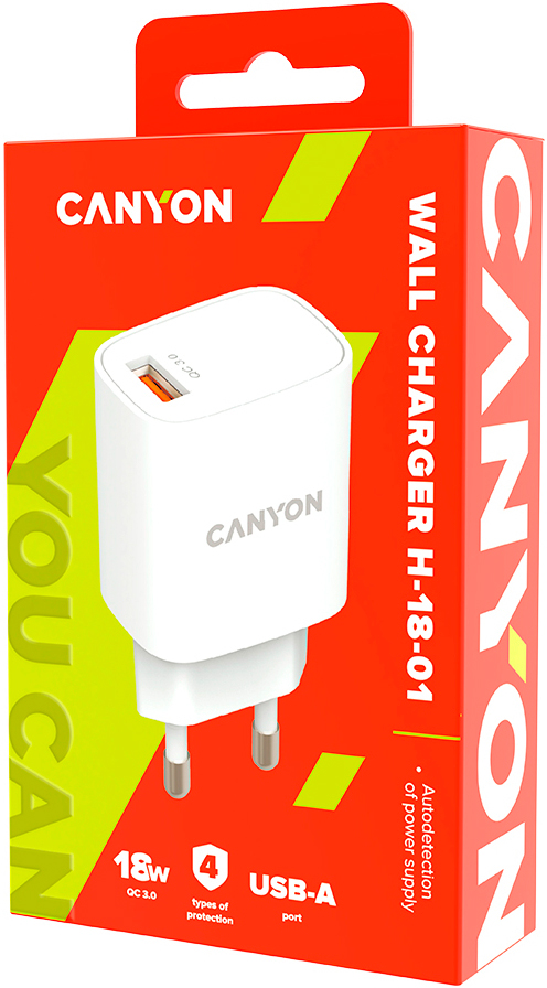 в продаже Зарядное устройство Canyon 1xUSB, QC3.0 18W (CNE-CHA18W) - фото 3