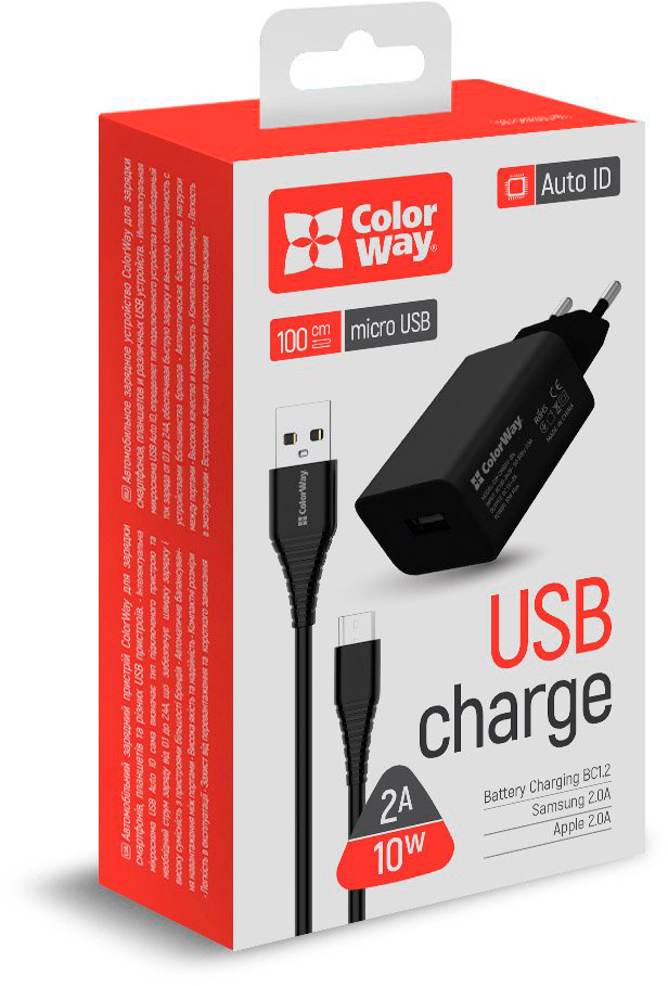 Зарядний пристрій ColorWay 1USB 2A 10W + cable micro USB (CW-CHS012CM-BK) характеристики - фотографія 7
