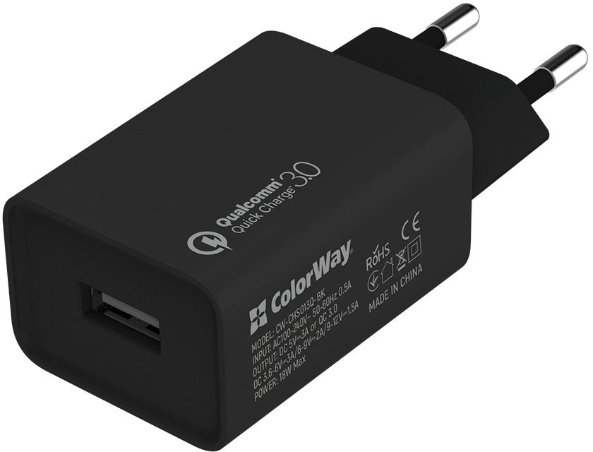 Зарядное устройство ColorWay 1USB QC3.0 18W + cable Lightning (CW-CHS013QCL-BK) цена 368 грн - фотография 2