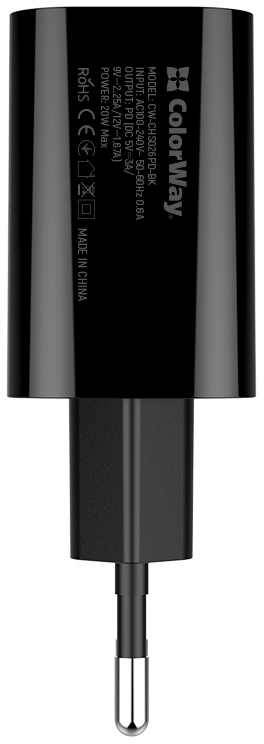 в продажу Зарядний пристрій ColorWay PD USB Type-C 20W V2 (CW-CHS026PD-BK) - фото 3