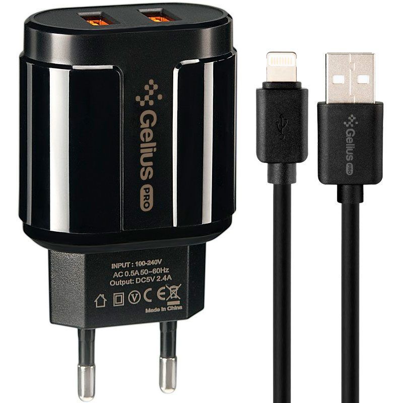 Зарядное устройство Gelius Pro Avangard GP-HC06 2USB 2.4A + Cable iPhone X Black (00000075587) в интернет-магазине, главное фото