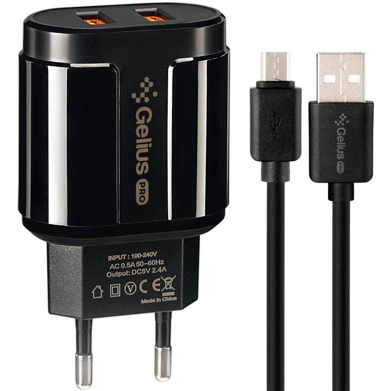 Купити зарядний пристрій Gelius Pro Avangard GP-HC06 2USB 2.4A + Cable MicroUSB Black (00000075588) в Чернівцях