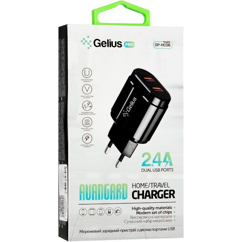 Зарядний пристрій Gelius Pro Avangard GP-HC06 2USB 2.4A + Cable Type-C Black (00000075589) характеристики - фотографія 7