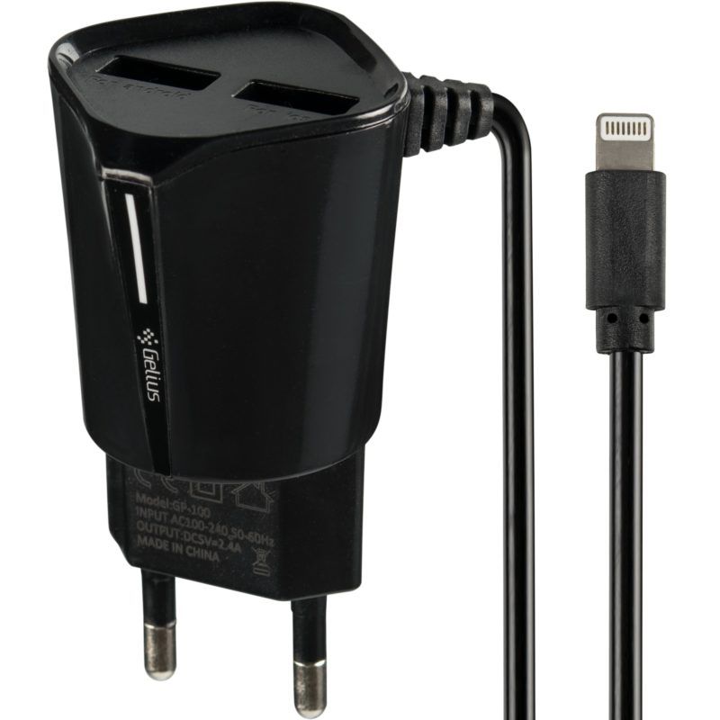 Зарядное устройство Gelius Pro Edition 2USB + Cable iPhone 8 2.4A Black (00000072153)