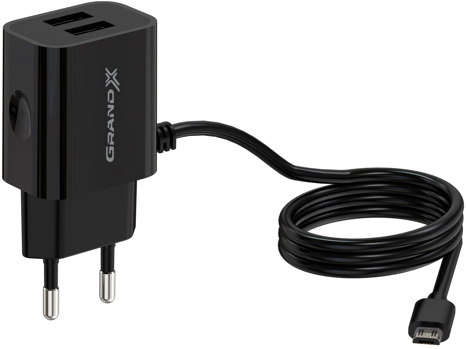 Зарядний пристрій Grand-X 5V 2,1A 2USB Black + micro USB (CH-35B) ціна 198 грн - фотографія 2