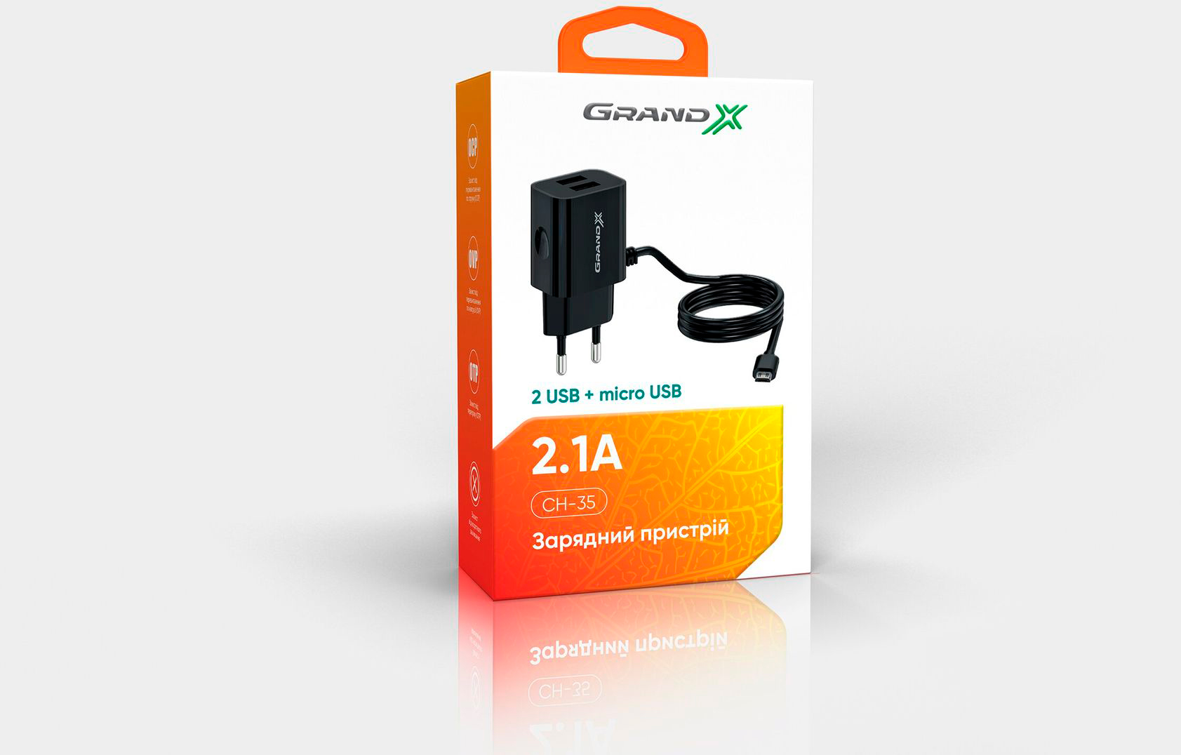 в продажу Зарядний пристрій Grand-X 5V 2,1A 2USB Black + micro USB (CH-35B) - фото 3