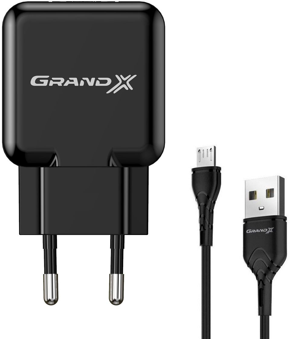 Зарядний пристрій Grand-X USB 5V 2,1A Black + cable micro USB (CH-03UMB)