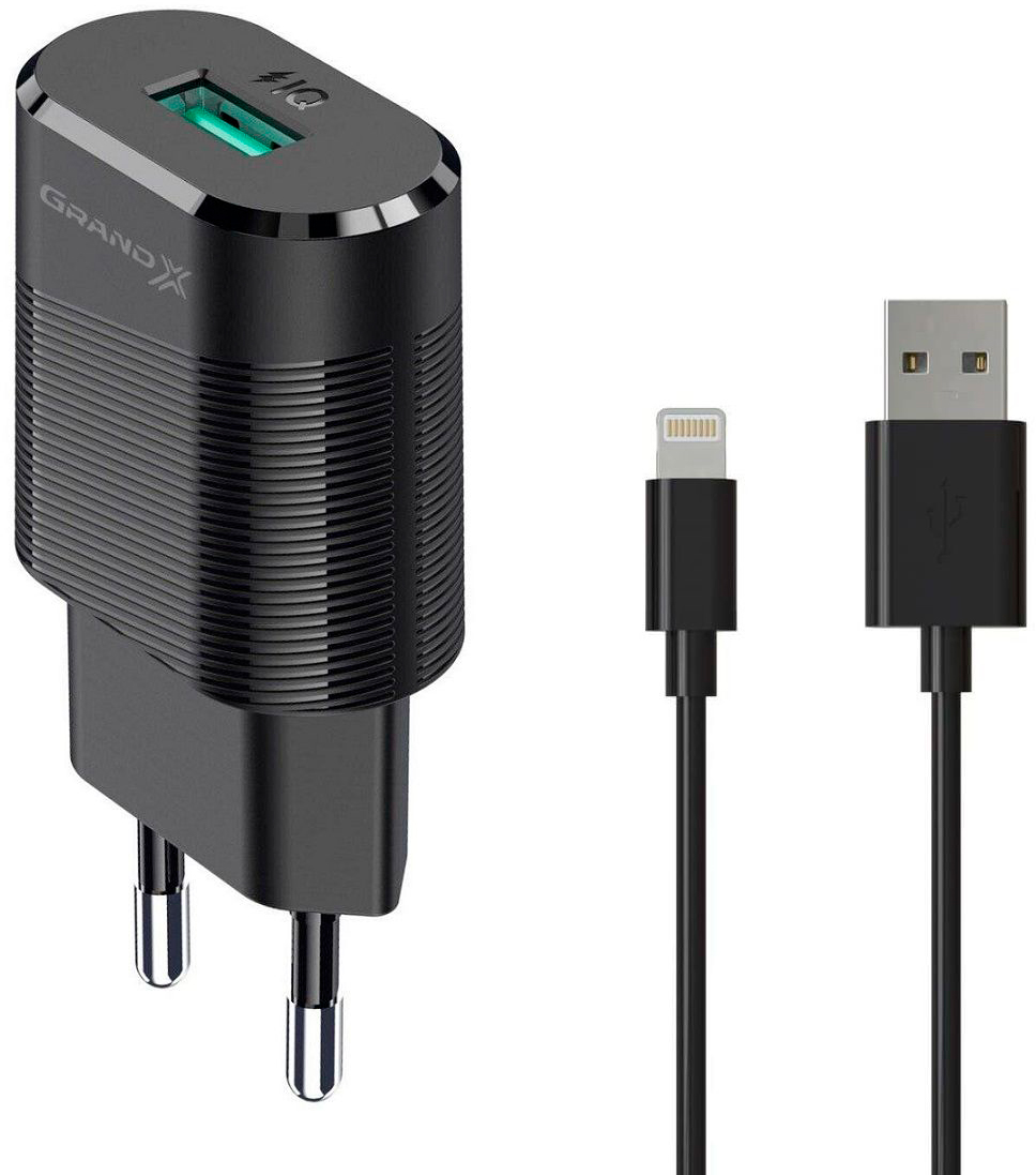 Зарядное устройство Grand-X USB 5V 2,1A + cable Lightning (CH-17BL) в интернет-магазине, главное фото
