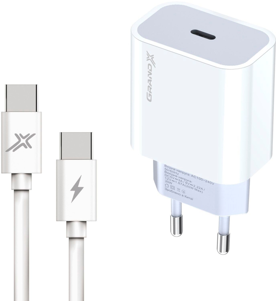 Grand-X 20W PD3.0 QC4.0 + cable Type C (CH-770C)
