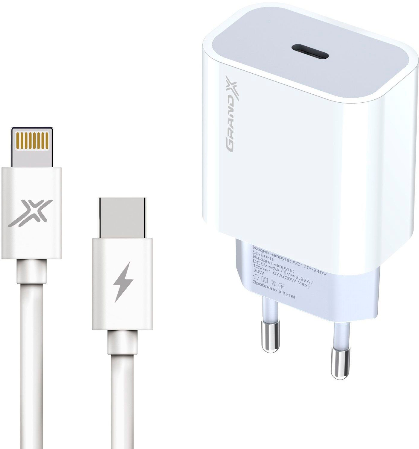 Зарядний пристрій Grand-X USB-C 20W PD3.0 Apple + cable PD Lightning (CH-770L)