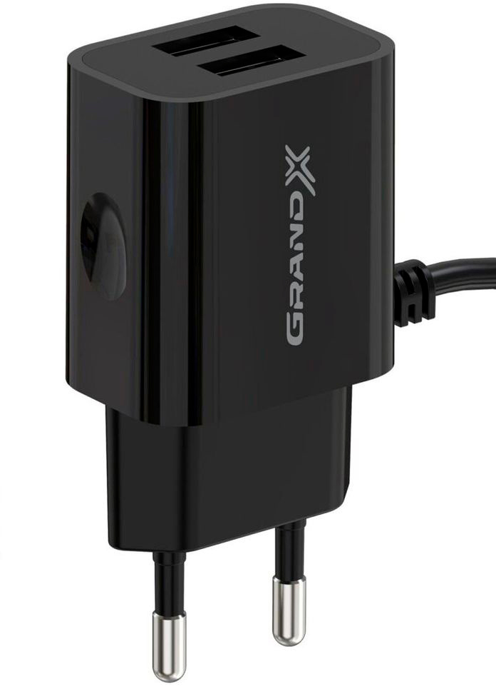 Зарядное устройство Grand-X 2USB 5V 3,1A + micro USB + Type C + Lightning Black (CH65LT)