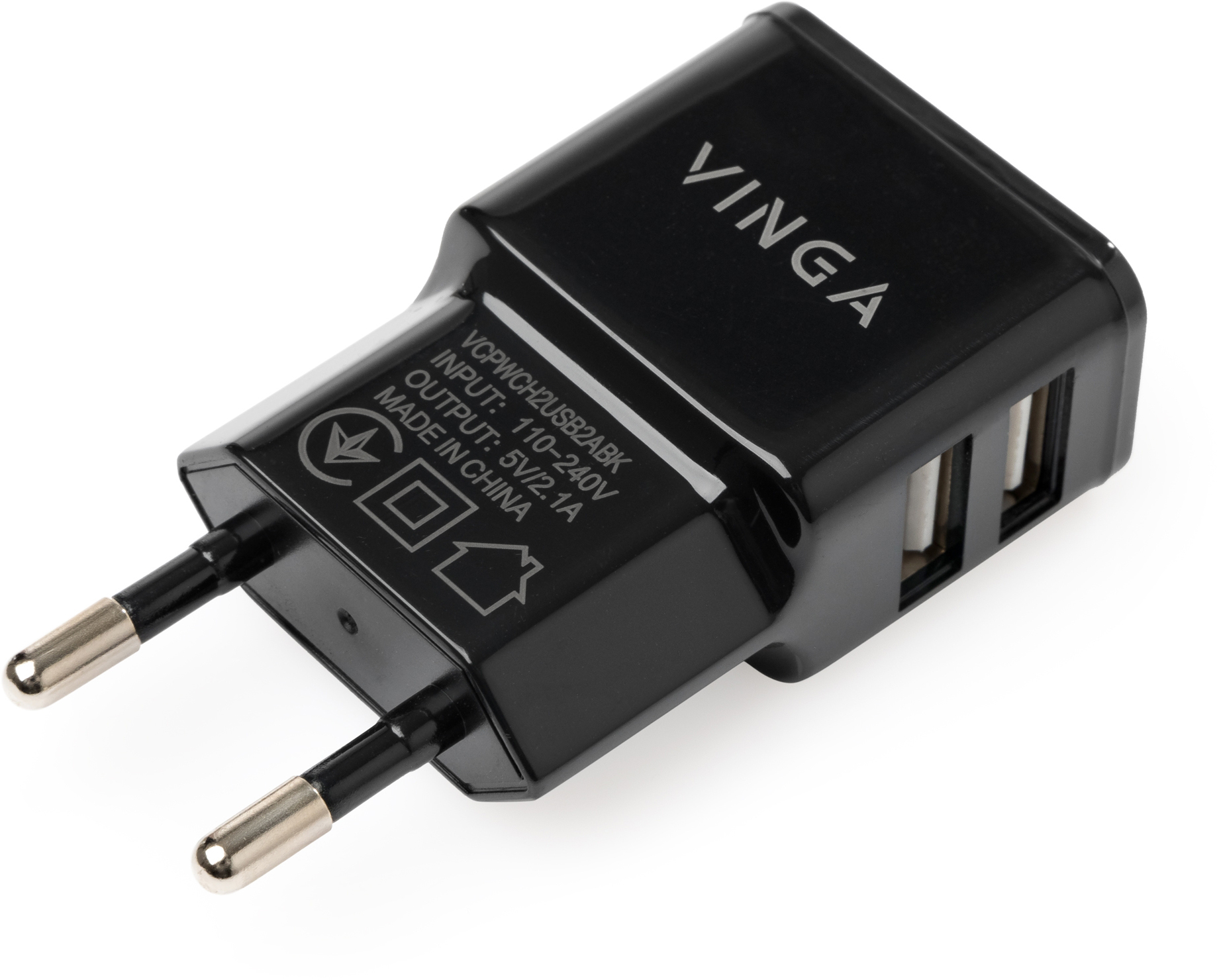 Зарядное устройство Vinga 2 Port USB 2.1A (VCPWCH2USB2ABK) в интернет-магазине, главное фото