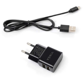 Зарядний пристрій Vinga 2 Port USB 2.1A + microUSB cable (VCPWCH2USB2ACMBK) ціна 169 грн - фотографія 2