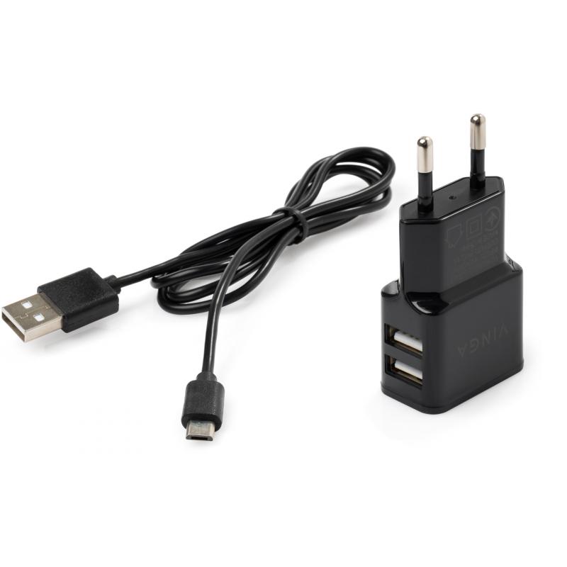 в продаже Зарядное устройство Vinga 2 Port USB 2.1A + microUSB cable (VCPWCH2USB2ACMBK) - фото 3