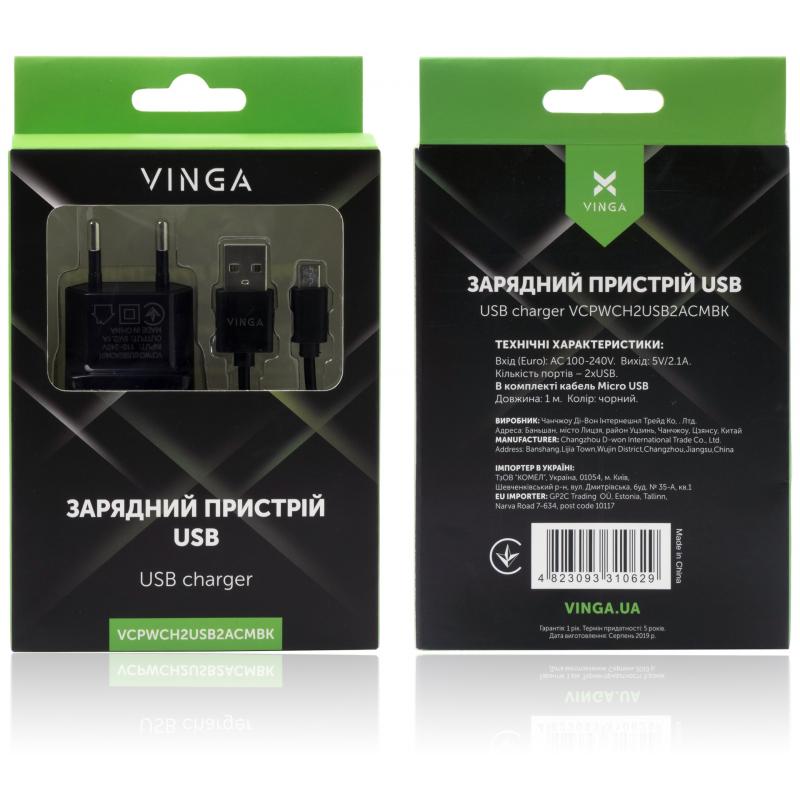 продаём Vinga 2 Port USB 2.1A + microUSB cable (VCPWCH2USB2ACMBK) в Украине - фото 4