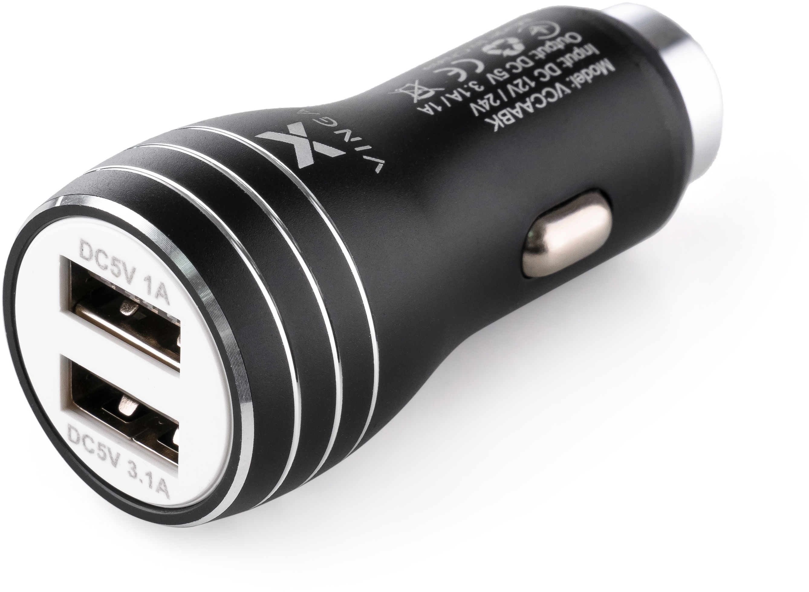 Характеристики зарядний пристрій Vinga Dual USB Car Charger aluminium 15.5W Max (VCCAABK)