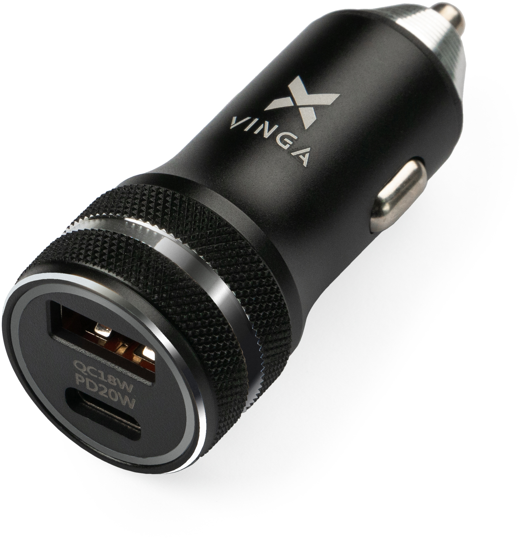 Зарядний пристрій Vinga QC3.0 + PD Quick Car Charger aluminium 36W Max black (VCCQPAC) в інтернет-магазині, головне фото