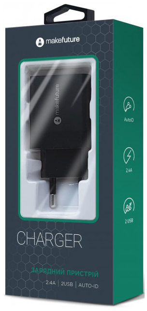 Зарядное устройство MakeFuture 2.4A 2USB Black (MCW-22BK) цена 269.00 грн - фотография 2
