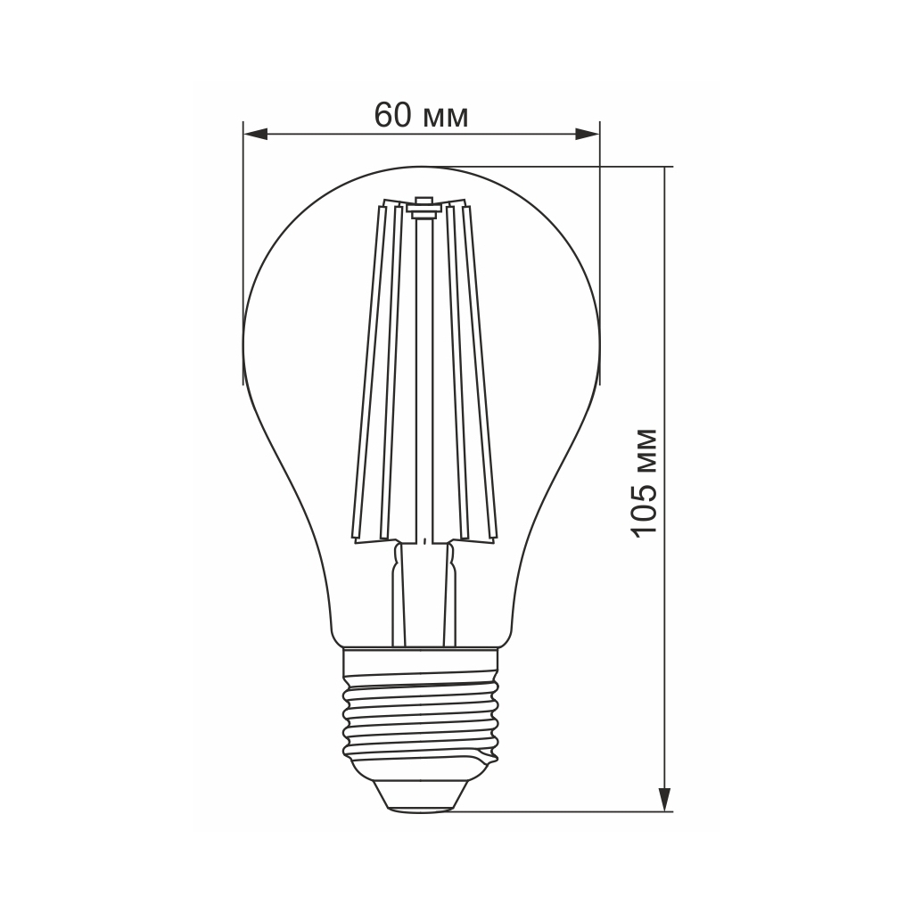 Videx Filament A60FF 08W E27 1200K (VL-A60FF-08271) Габаритні розміри