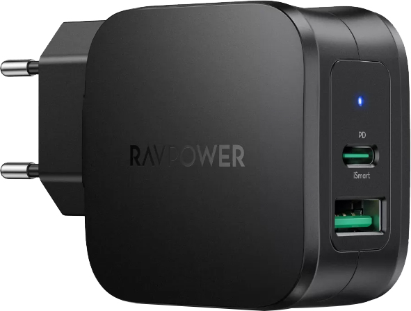 RAVPower RP-PC144 Charger 30W PD USB-C + USB-A Black (75-02000-572)