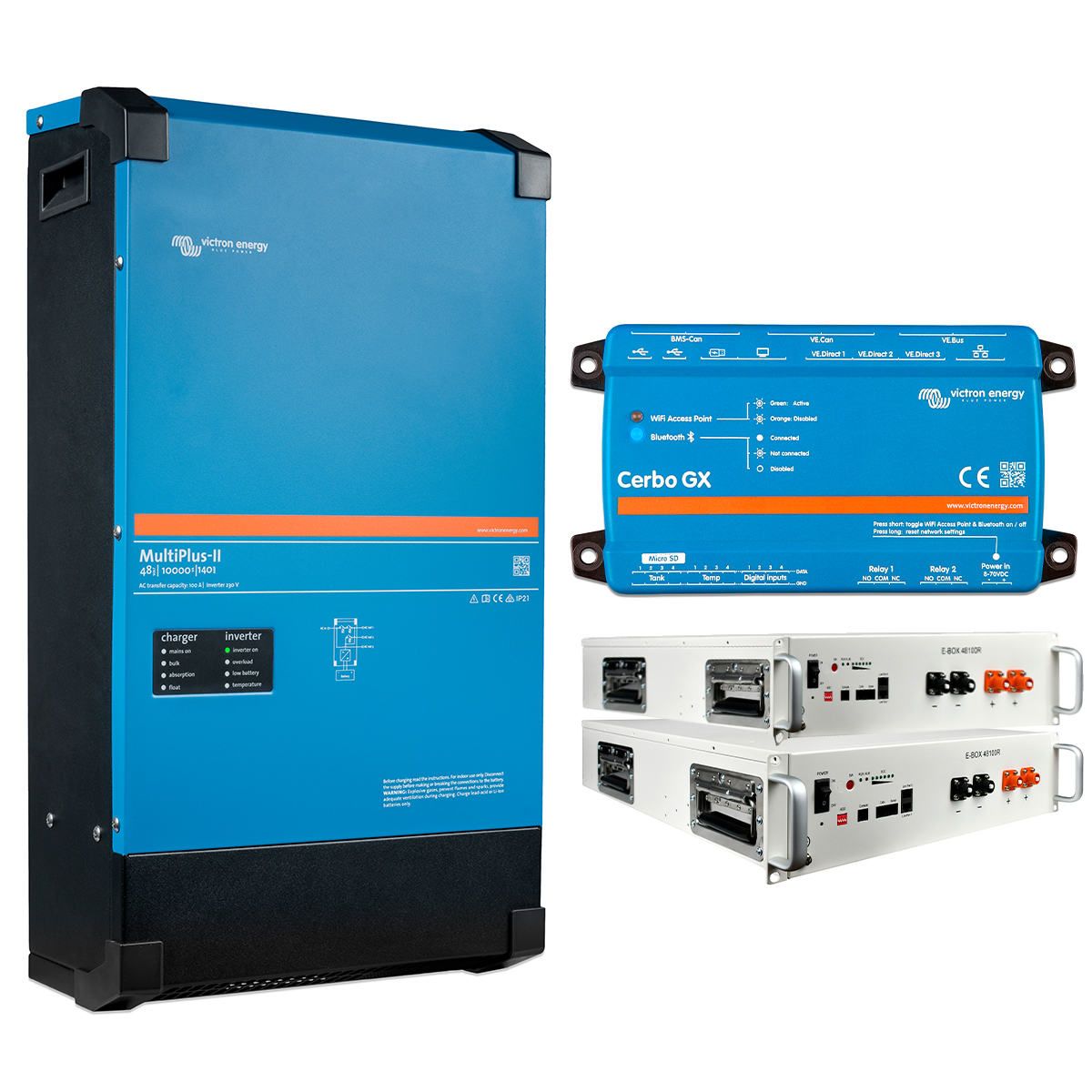 Система резервного питания Victron Energy MultiPlus-II 48/10000/140-100/100+Cerbo GX+Pytes E-BOX-48100R 2шт. в интернет-магазине, главное фото