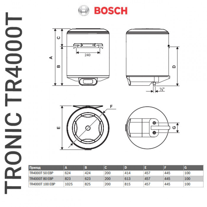 Bosch Tronic TR4000T 50 EBP (7736506565) Габаритные размеры