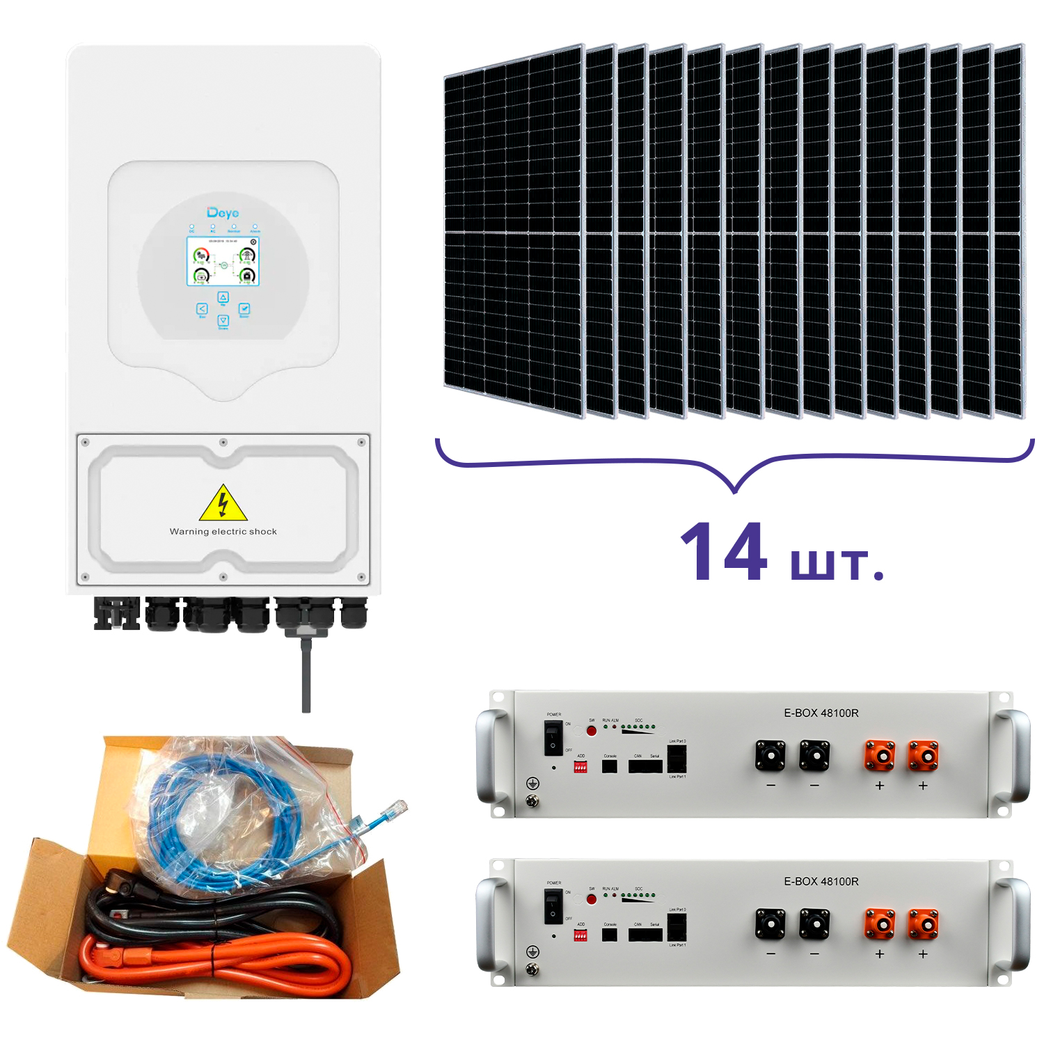 Характеристики система резервного питания Deye SUN-5K-SG03LP1-EU+Pytes E-BOX-48100R-2шт.+Battery Cable Kit-1шт.+JA Solar JAM72S20-460/MR 460 Wp, Mono-14шт.+кабель