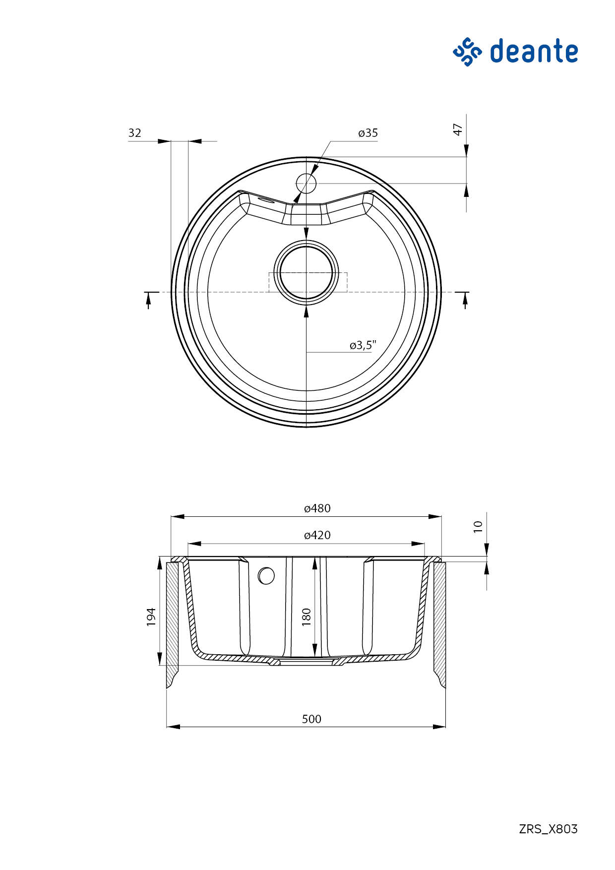 Кухонна мийка Deante Solis 480х480х194мм (ZRS_2803) інструкція - зображення 6