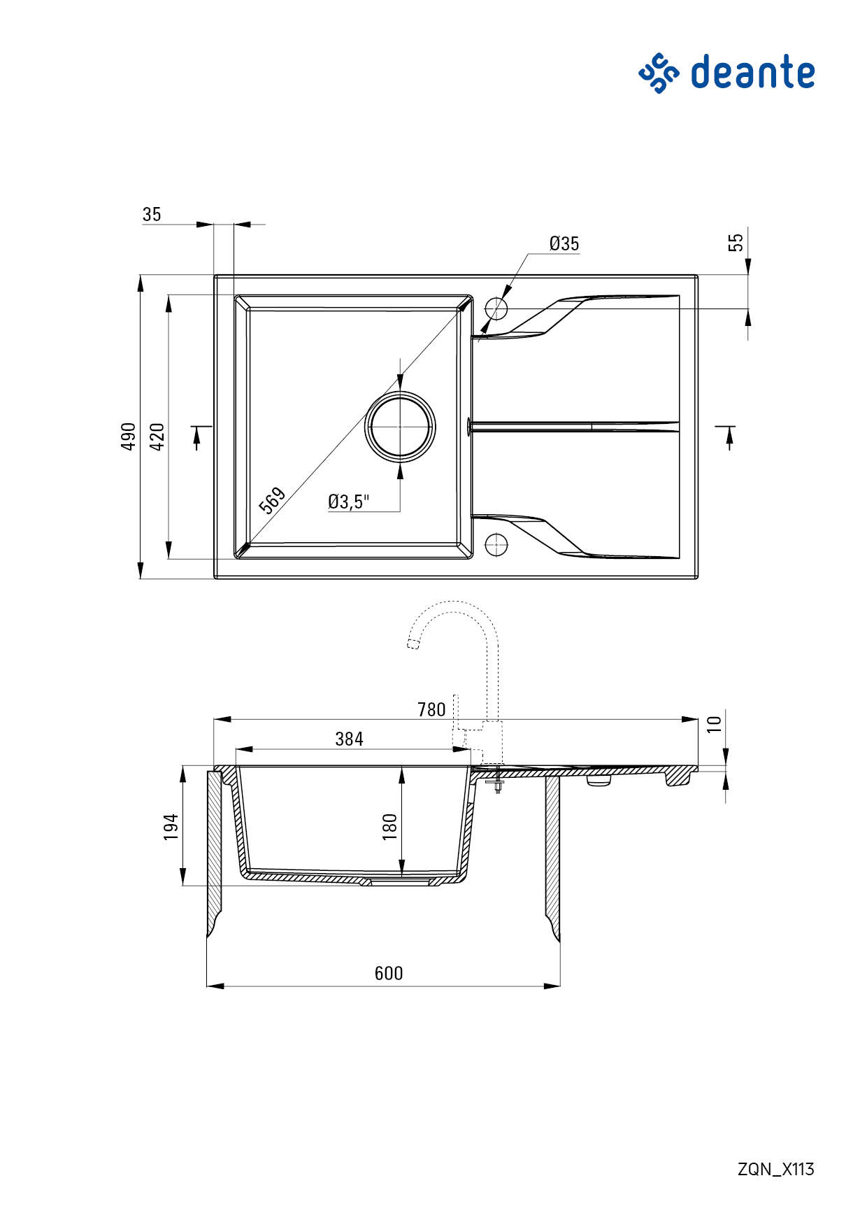 в продажу Кухонна мийка Deante Andante 780х490х194мм (ZQN_G113) - фото 3