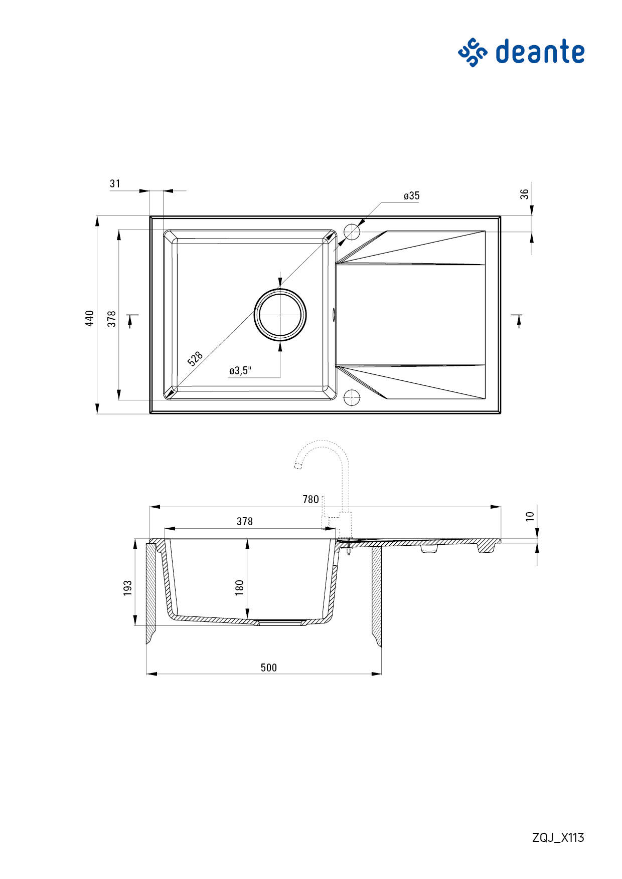 Кухонная мойка Deante Evora 780х440х193мм (ZQJ_2113) инструкция - изображение 6