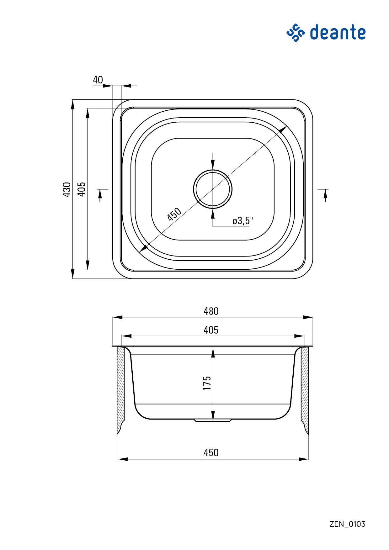 Кухонна мийка Deante Doppio 480х430х175мм (ZEN_0103) ціна 1699.00 грн - фотографія 2