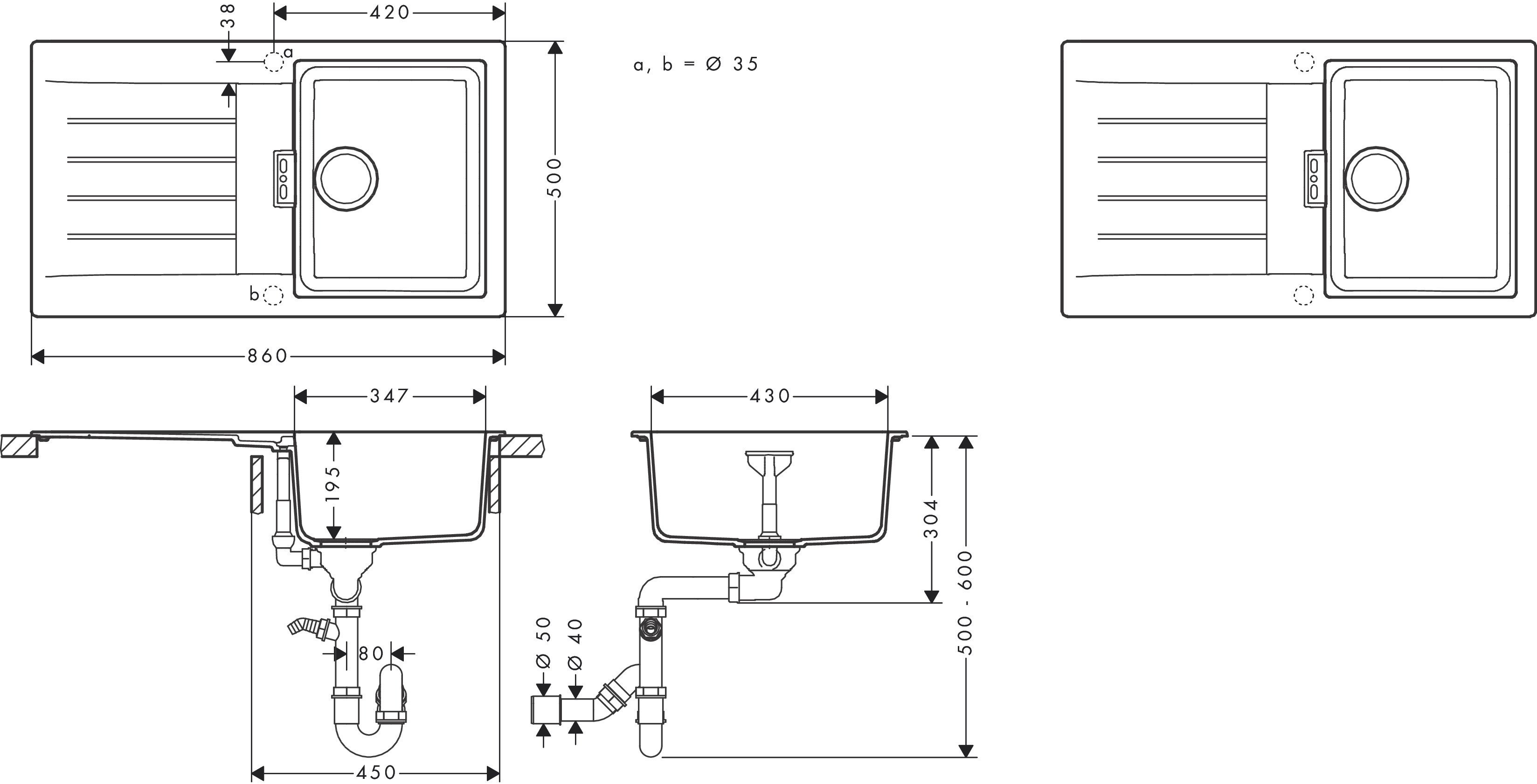 Hansgrohe S52 S520-F345 (43356170) Габаритні розміри