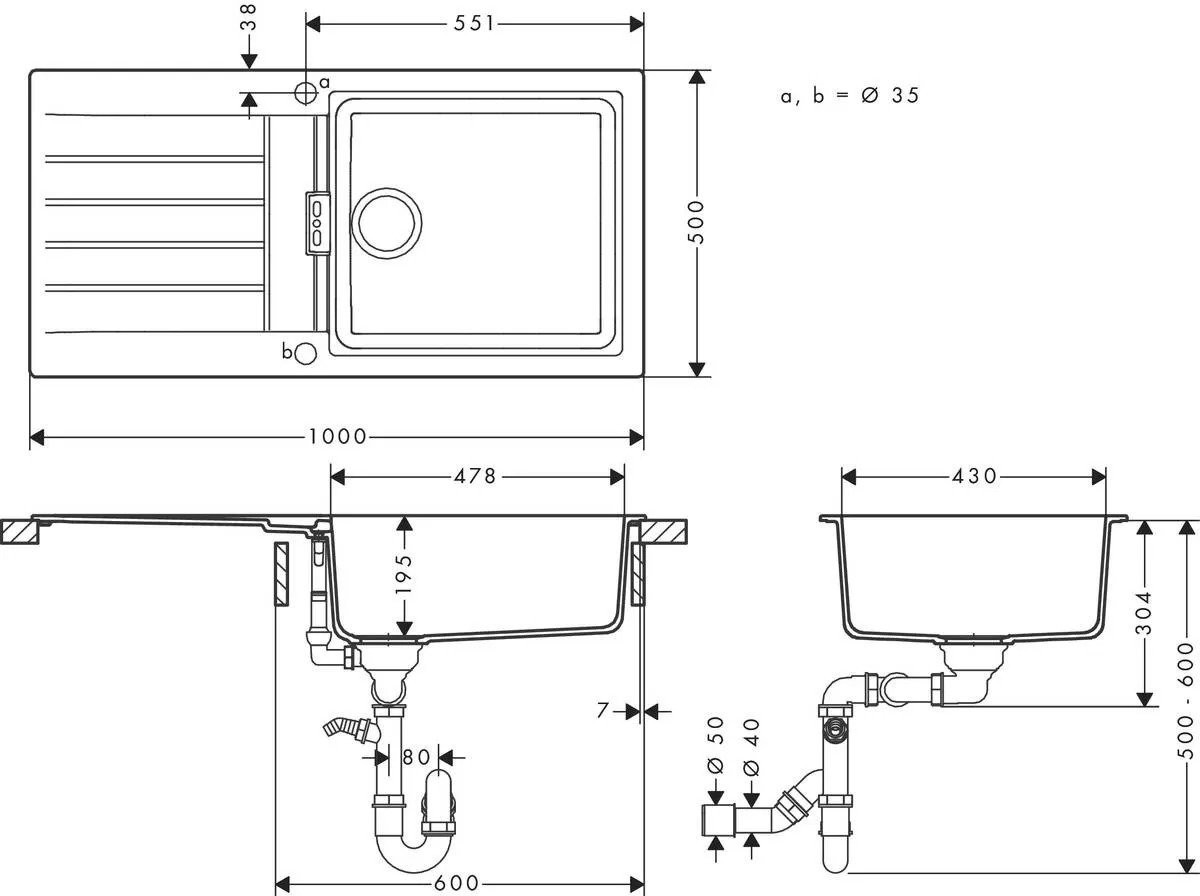 Hansgrohe S52 S520-F480 (43358170) Габаритні розміри