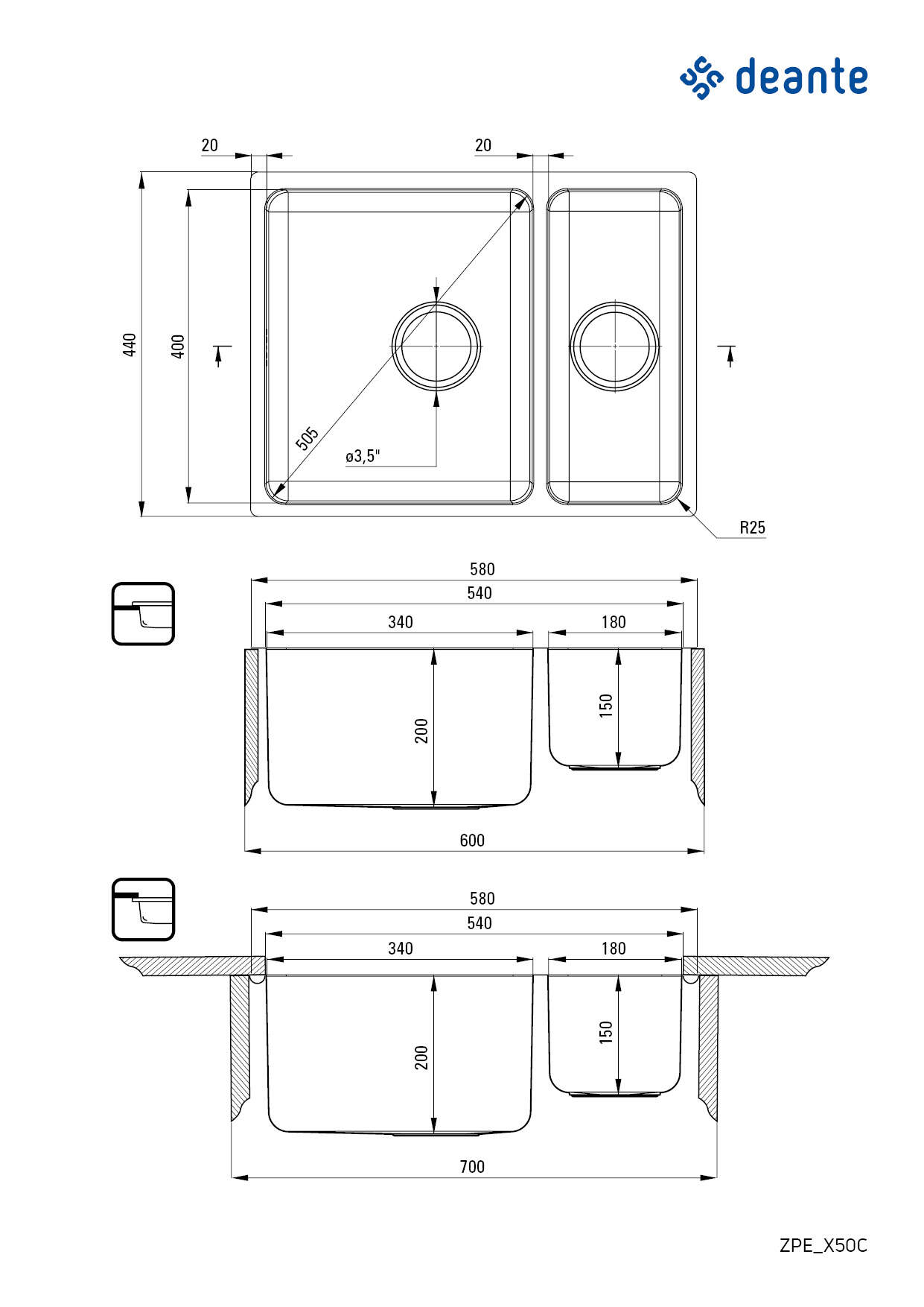 Кухонна мийка Deante Egeria 580х440х200мм (ZPE_050C) характеристики - фотографія 7
