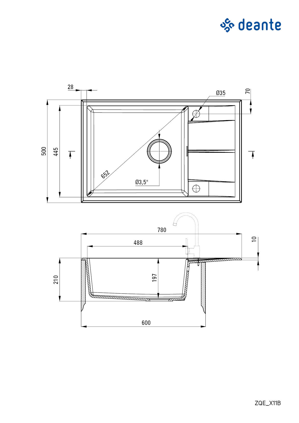 Кухонная мойка Deante Eridan 780х500х210мм (ZQE_S11B) цена 8099 грн - фотография 2