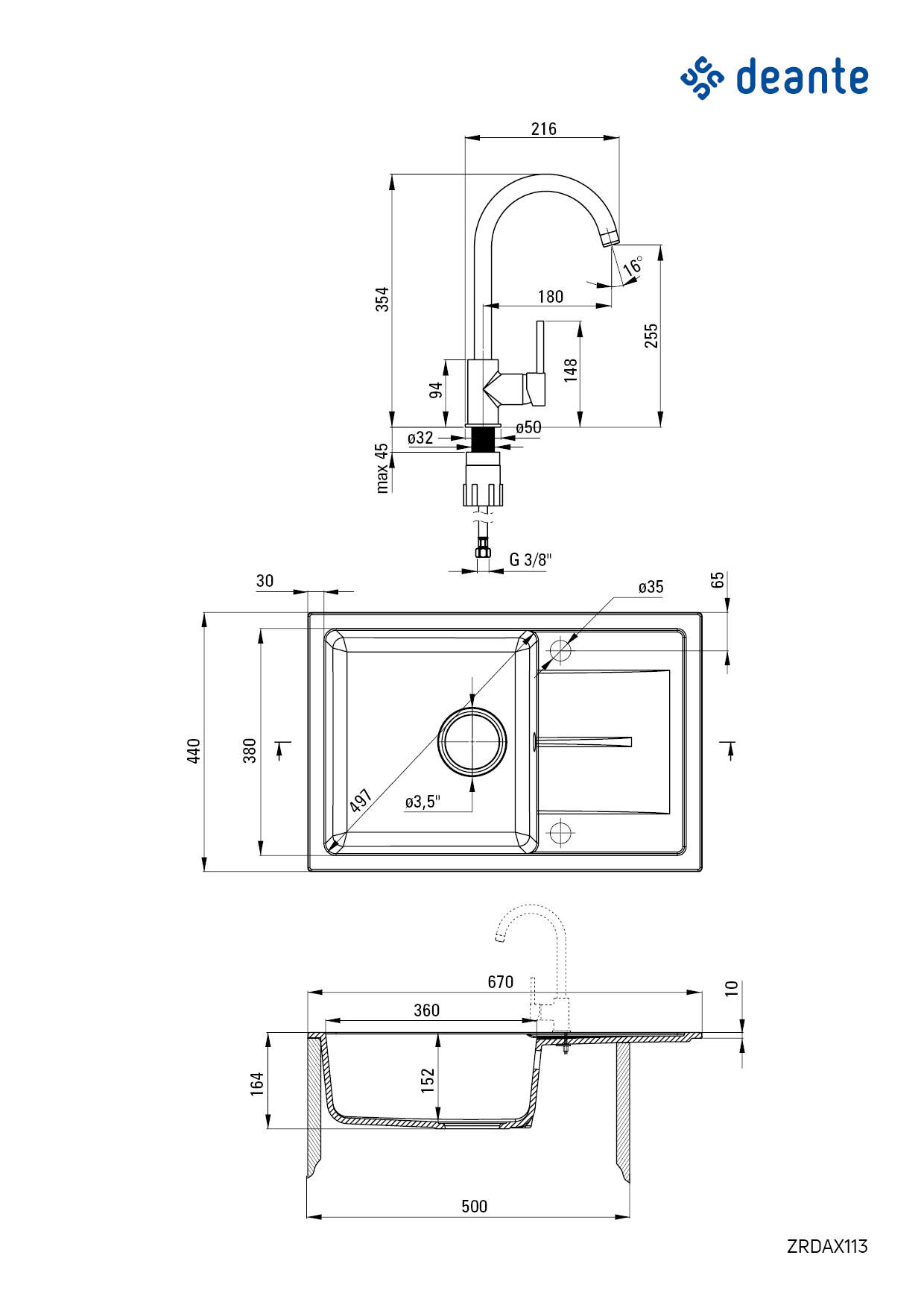 Кухонный комплект Deante Leda ZRD_7113 + смеситель BEN_762M (ZRDA7113) цена 5879 грн - фотография 2