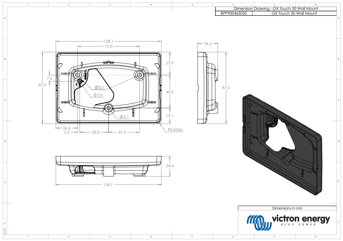 Victron Energy GX Touch 50 Wall Mount Габаритные размеры