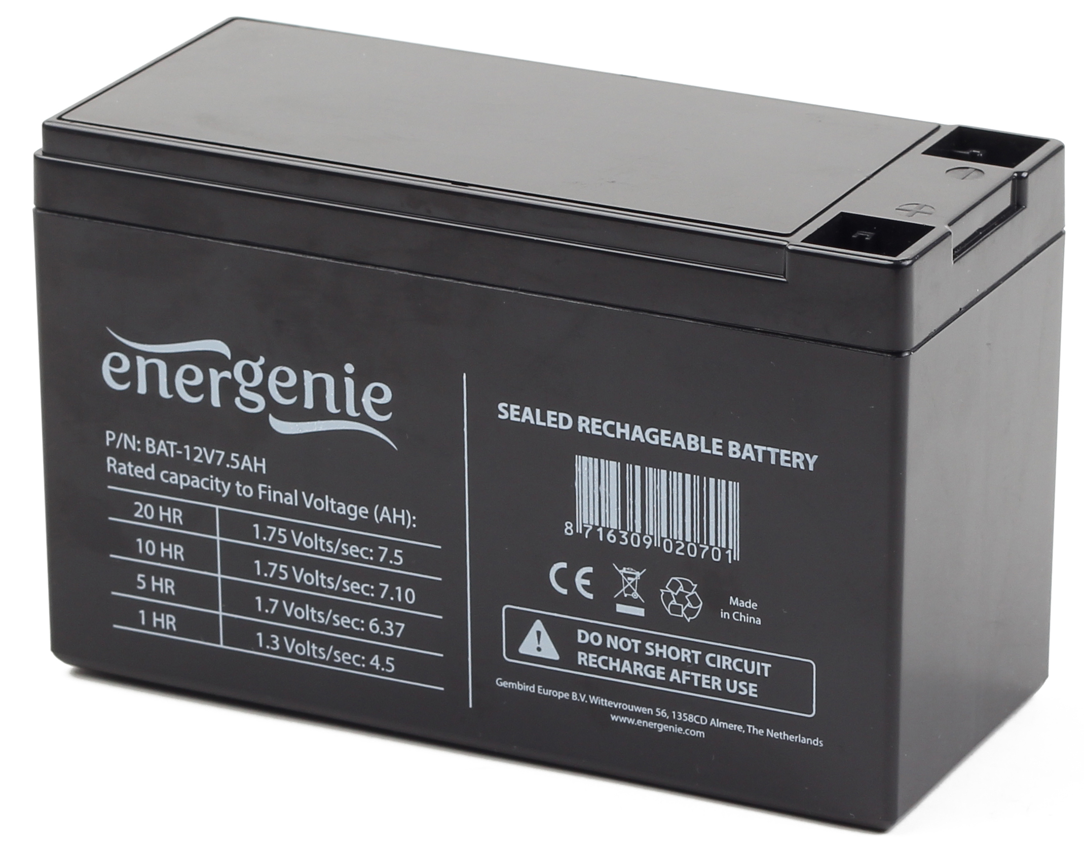 Аккумулятор EnerGenie BAT-12V7.5AH в интернет-магазине, главное фото