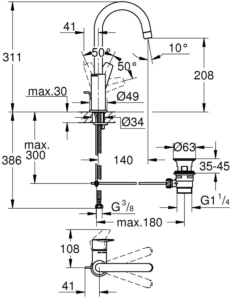 Grohe QuickFix StartEdge L-Size (24201001) Габаритні розміри