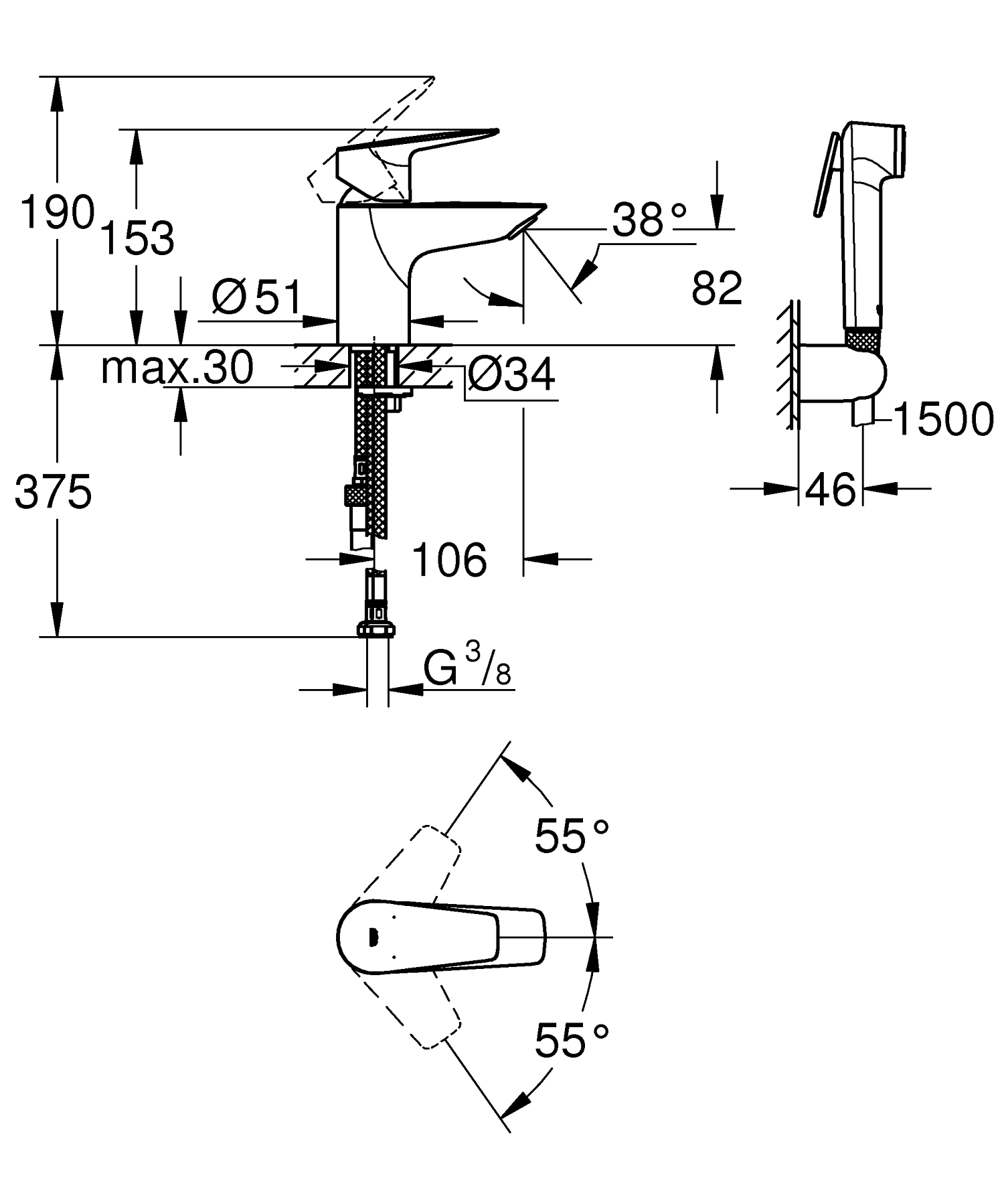 Смеситель для умывальника и биде Grohe QuickFix Start Edge 23773001 характеристики - фотография 7