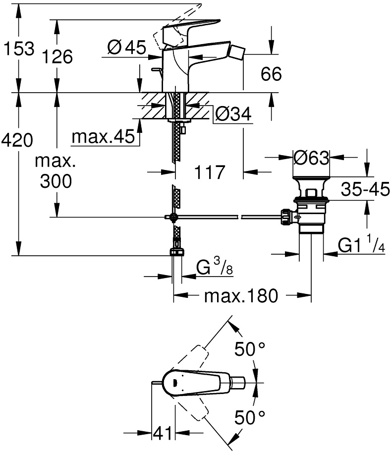 Grohe QuickFix StartEdge (23345001) Габаритні розміри
