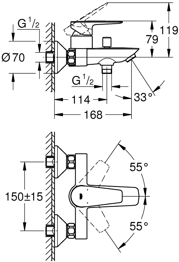 Grohe QuickFix StartEdge (24198001) Габаритные размеры