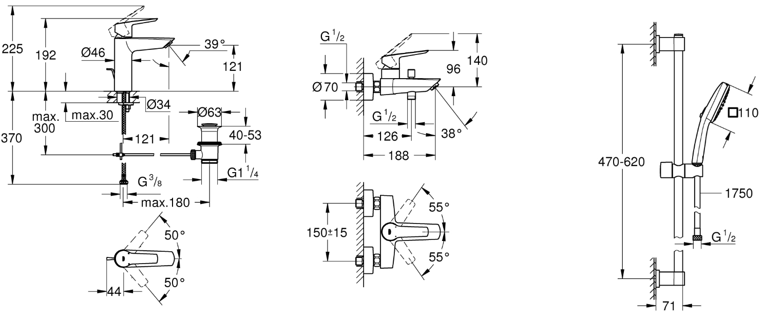 Grohe QuickFix Start UA202301MQ Габаритні розміри