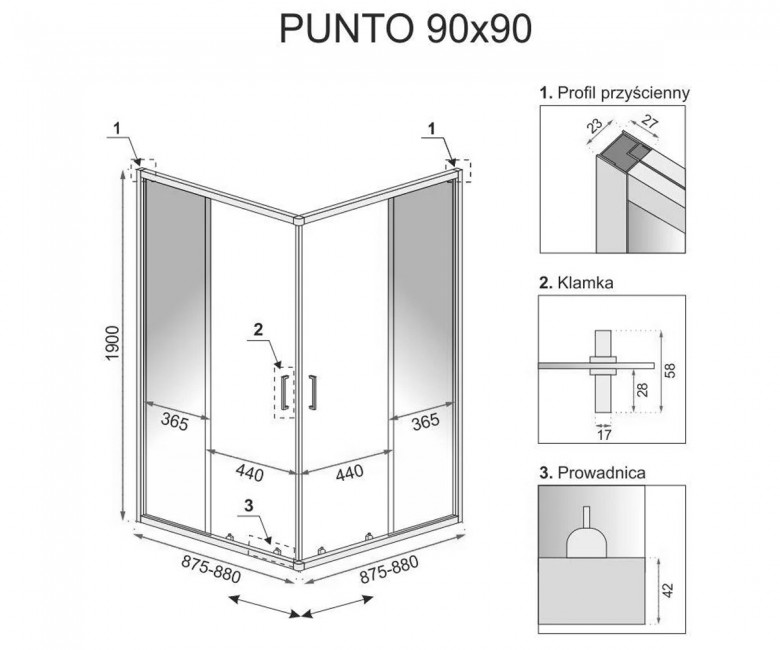 Rea Punto 90x90 (REA-K0867) Габаритные размеры
