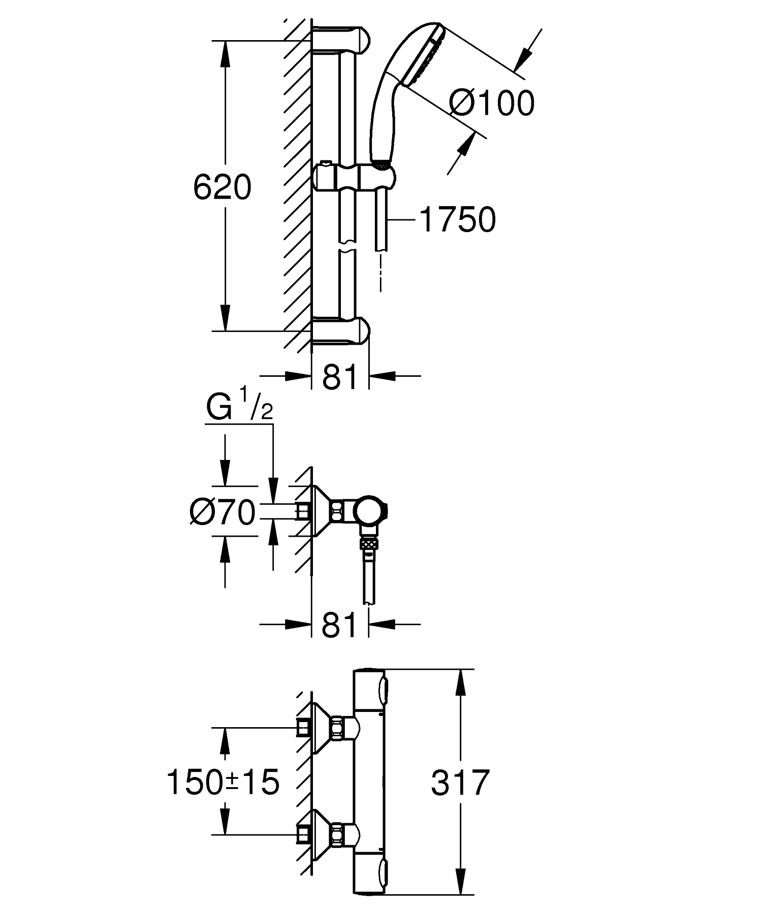 Grohe QuickFix Precision Flow 34841000 Габаритні розміри