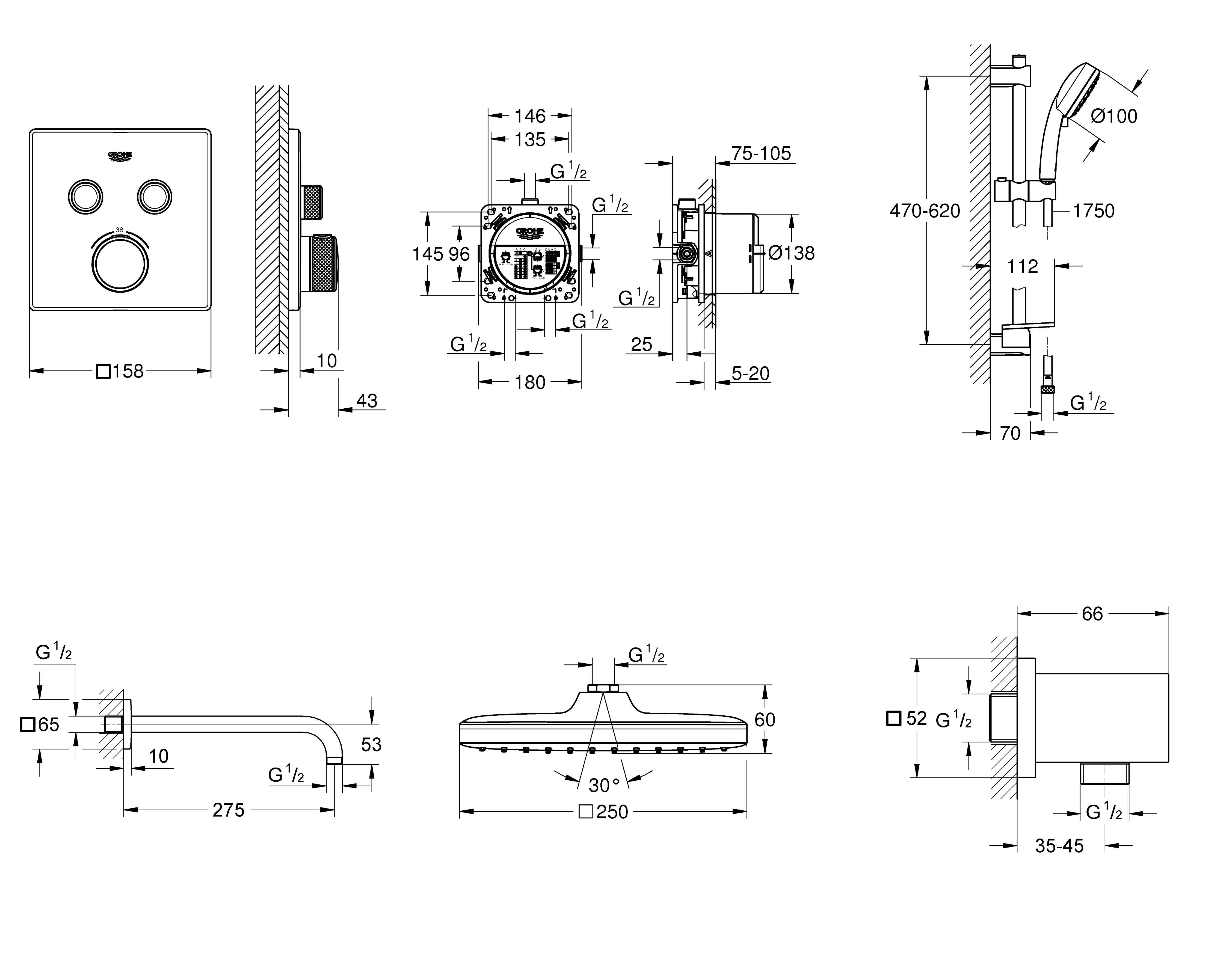 Душевая система Grohe QuickFix Grohtherm SmartControl&Vitalio Start 250 Cube UA202801C2 внешний вид - фото 9