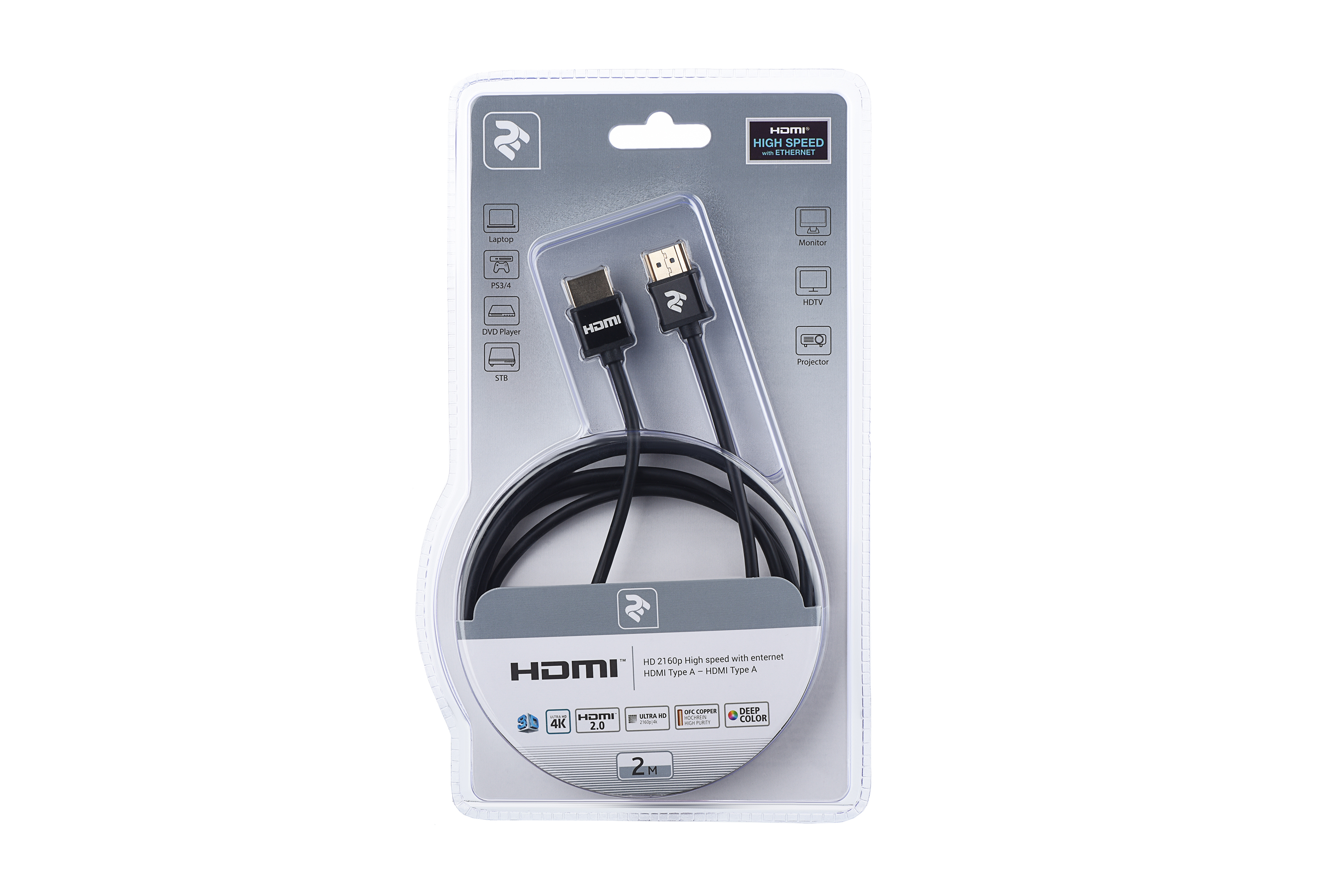 Кабель мультимедийный 2E HDMI 2.0 (AM/AM) Slim High Speed Alumium 2m Black отзывы - изображения 5