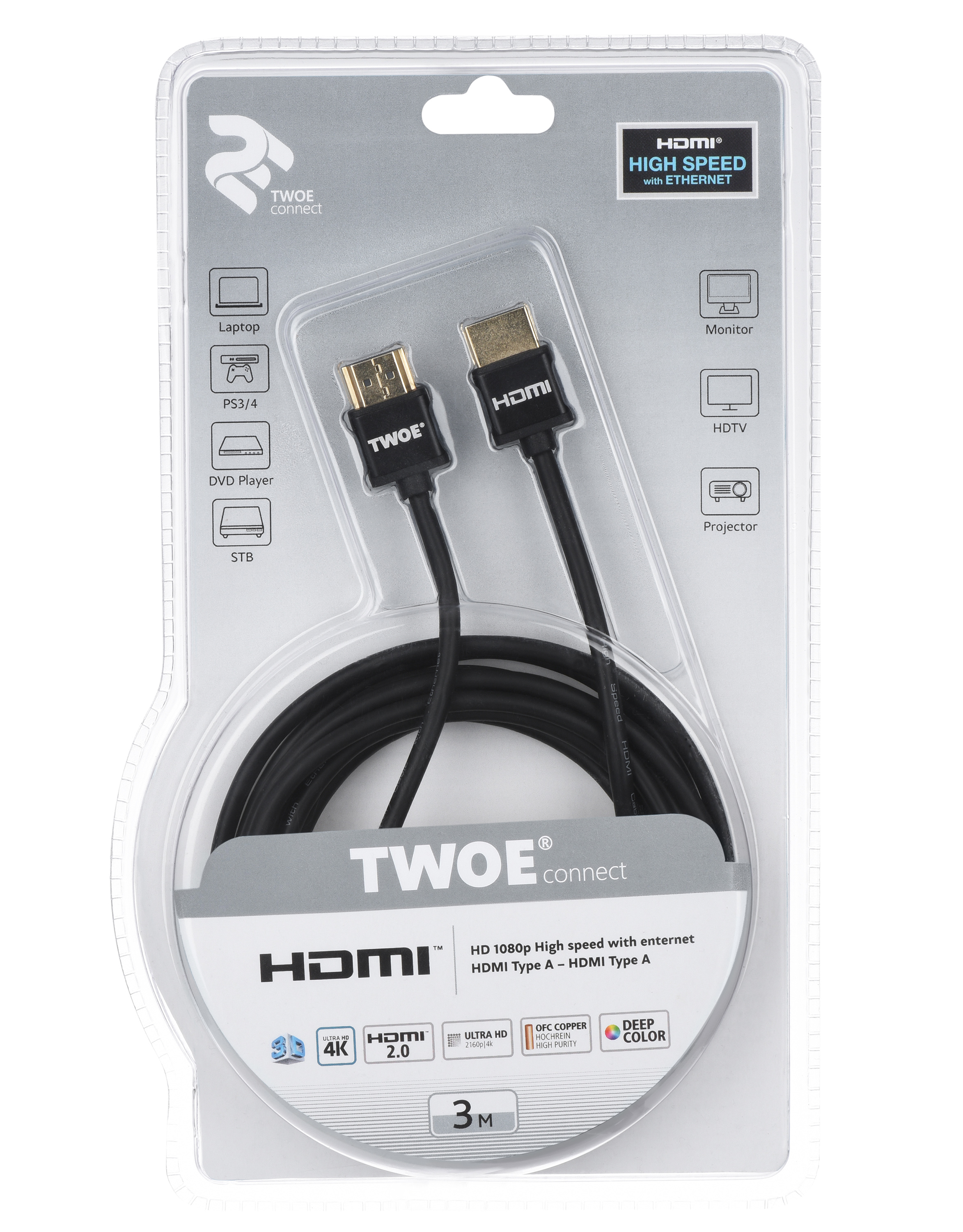 в продажу Кабель мультимедійний 2E HDMI 2.0 (AM/AM) [2EW-1119-3m] - фото 3